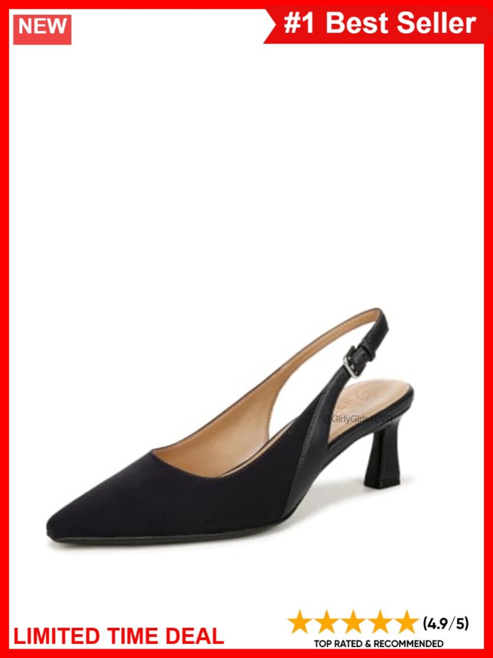 Women's Slingback Pump Heel With Adjustable Buckle Closured Flared Heel